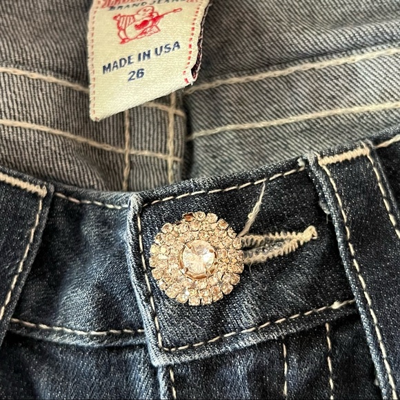TRUE RELIGION SKINNY Blue Jeans Rhinestone Buttons Sz 26 - Picture 5 of 12